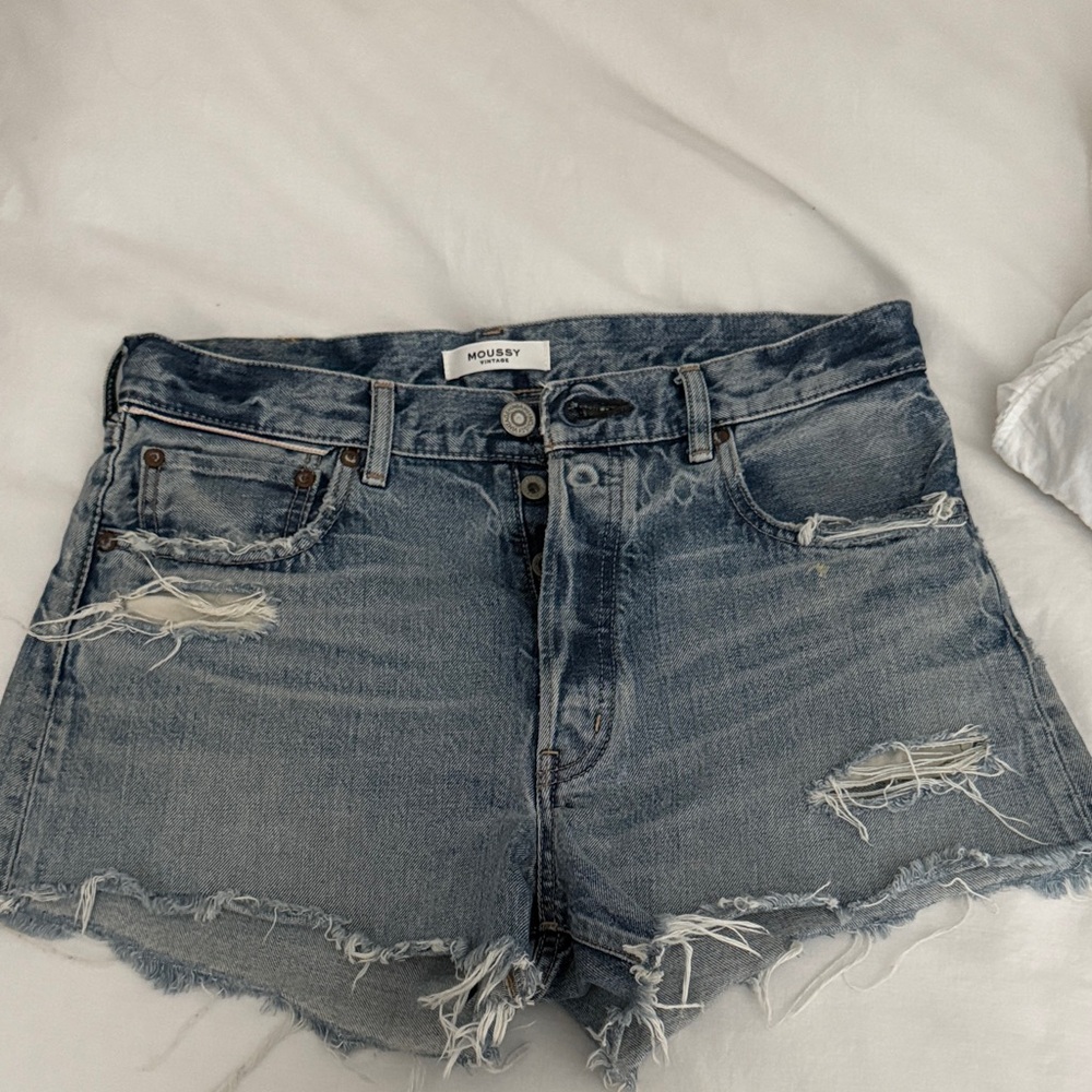 Moussy Blue Distressed Jean Shorts